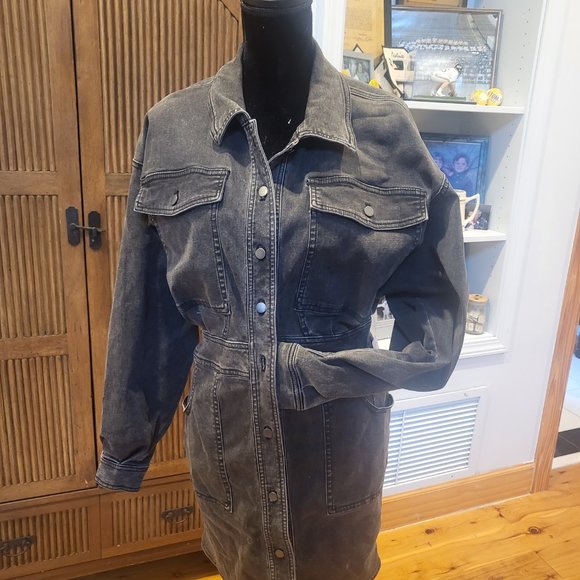 Free People Boho Distressed Black Denim Dress Size L - Picture 2 of 6